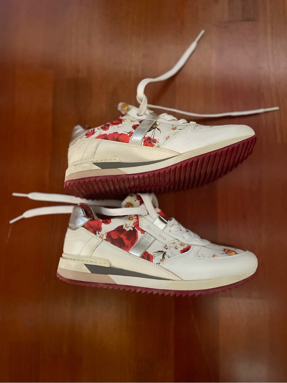 Dolce & Gabbana White Sneakers with Red Floral Accents